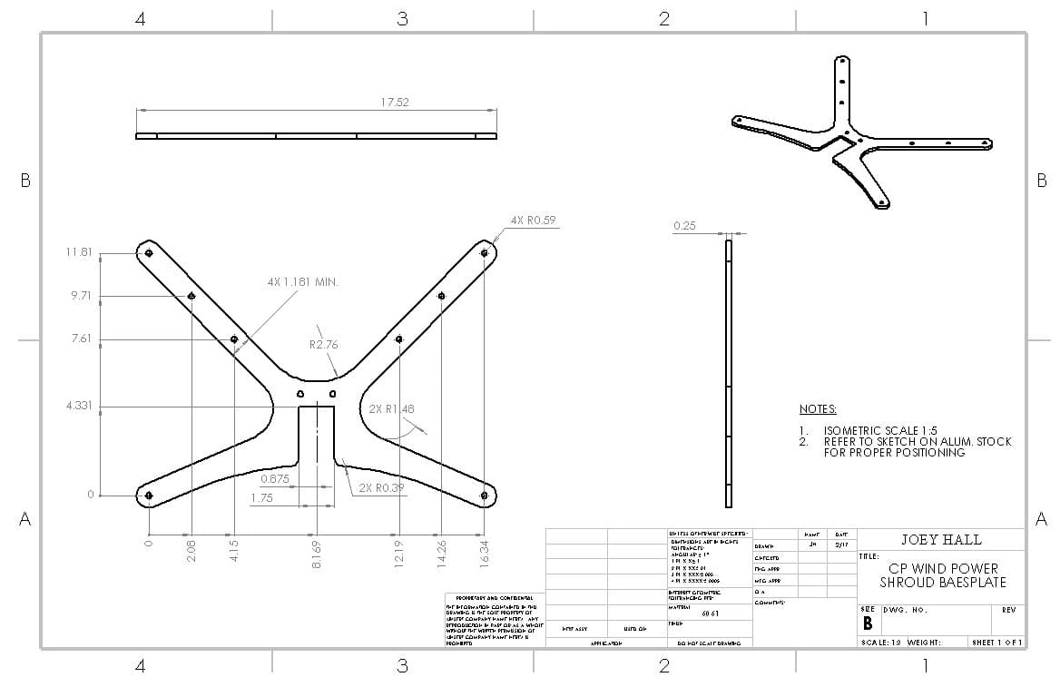 Manufacturing drawing for the wind turbine shroud baseplate
