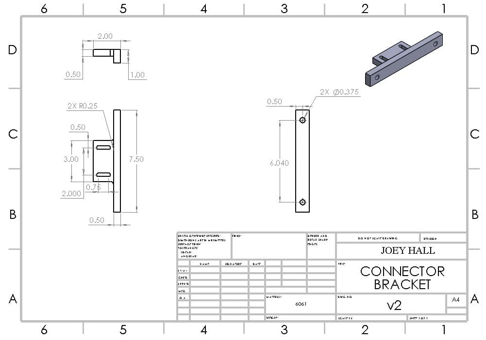 Manufacturing drawing for the shroud baseplate attachment bracket