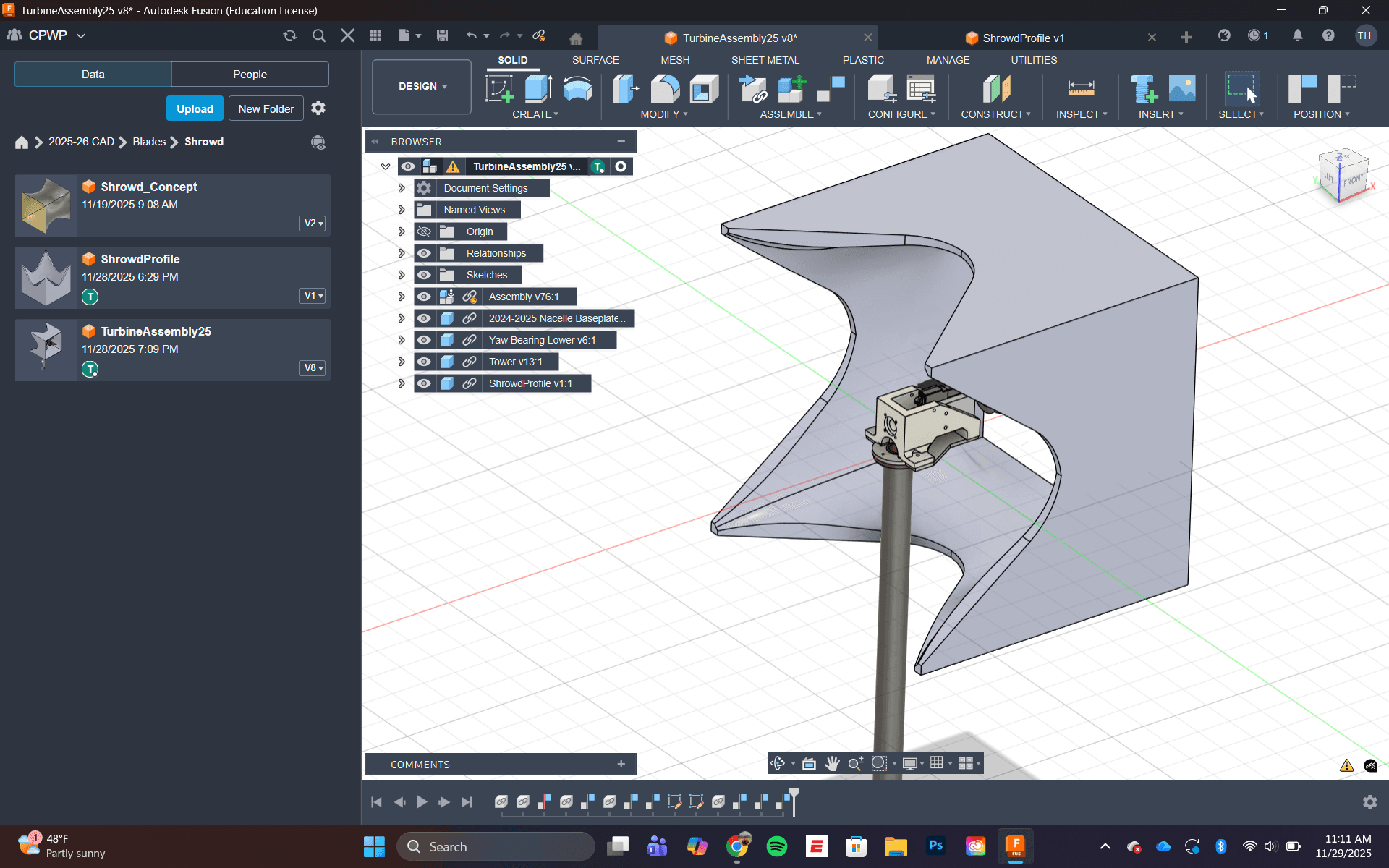 CAD model of the experimental aerodynamic wind turbine shroud