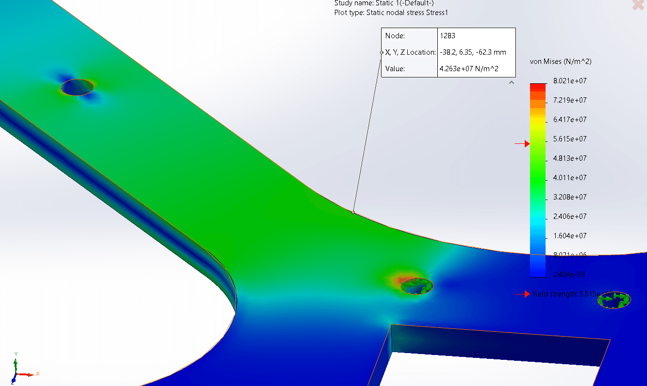 Finite element stress result for the wind turbine shroud baseplate