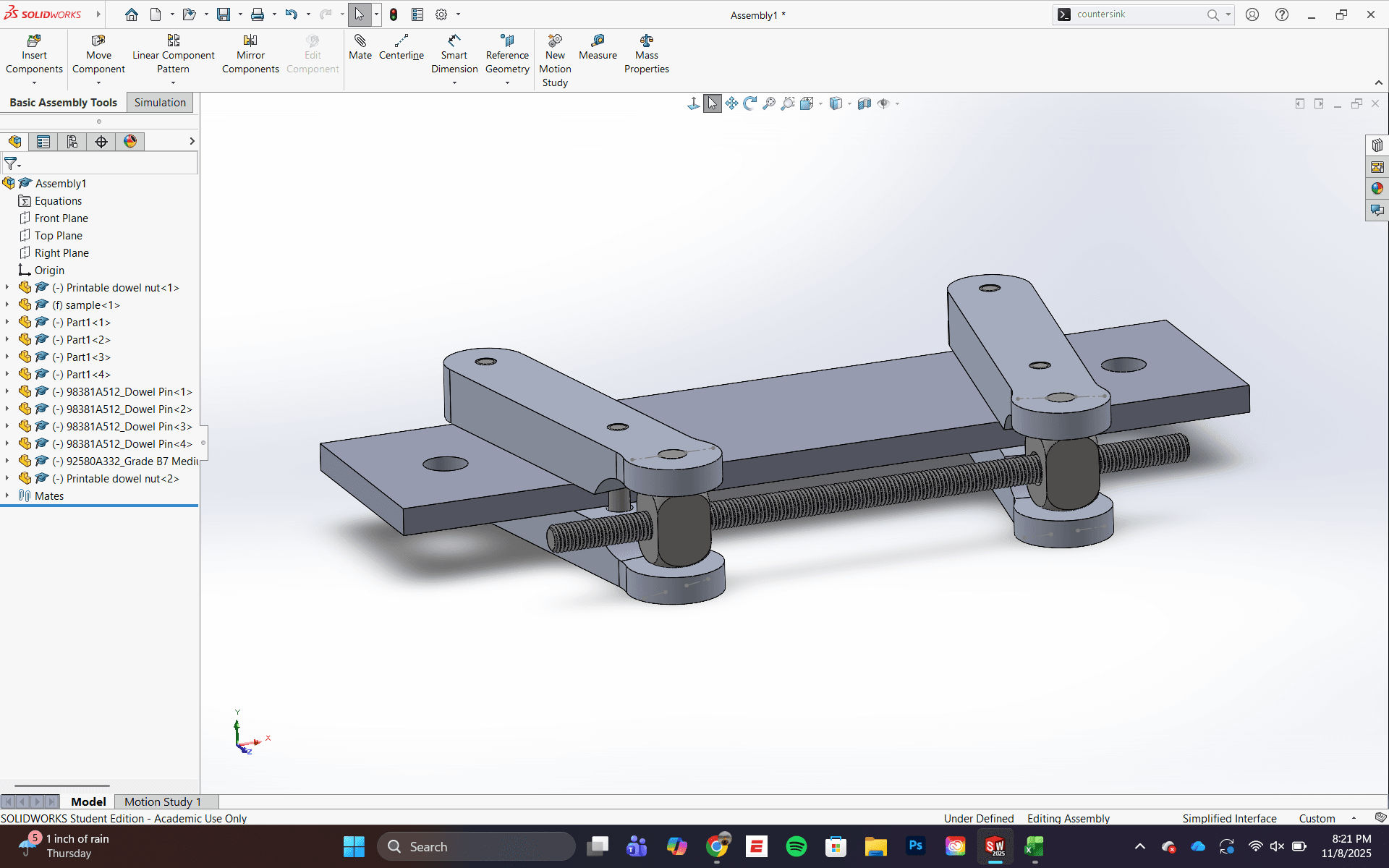 CAD model of the complete stress and strain apparatus
