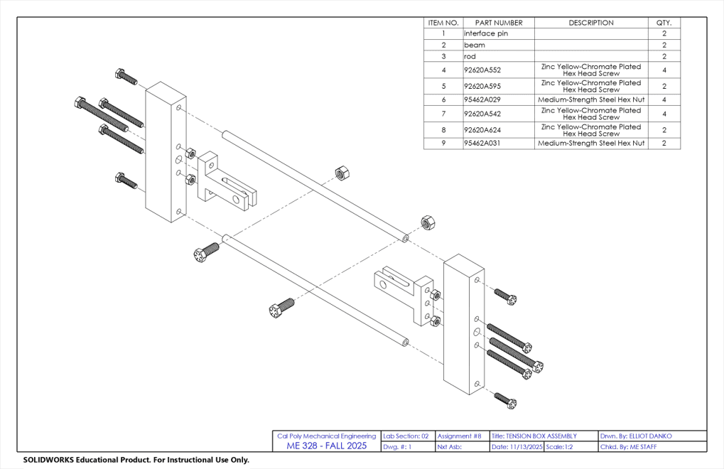 Exploded assembly drawing of the stress and strain apparatus