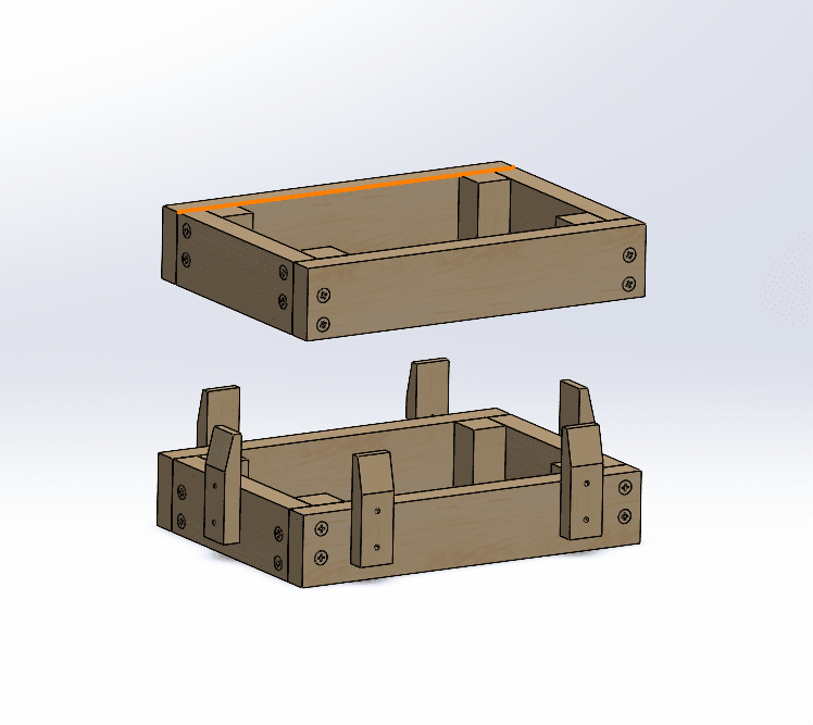 CAD model of the wooden cope-and-drag flask for sand casting