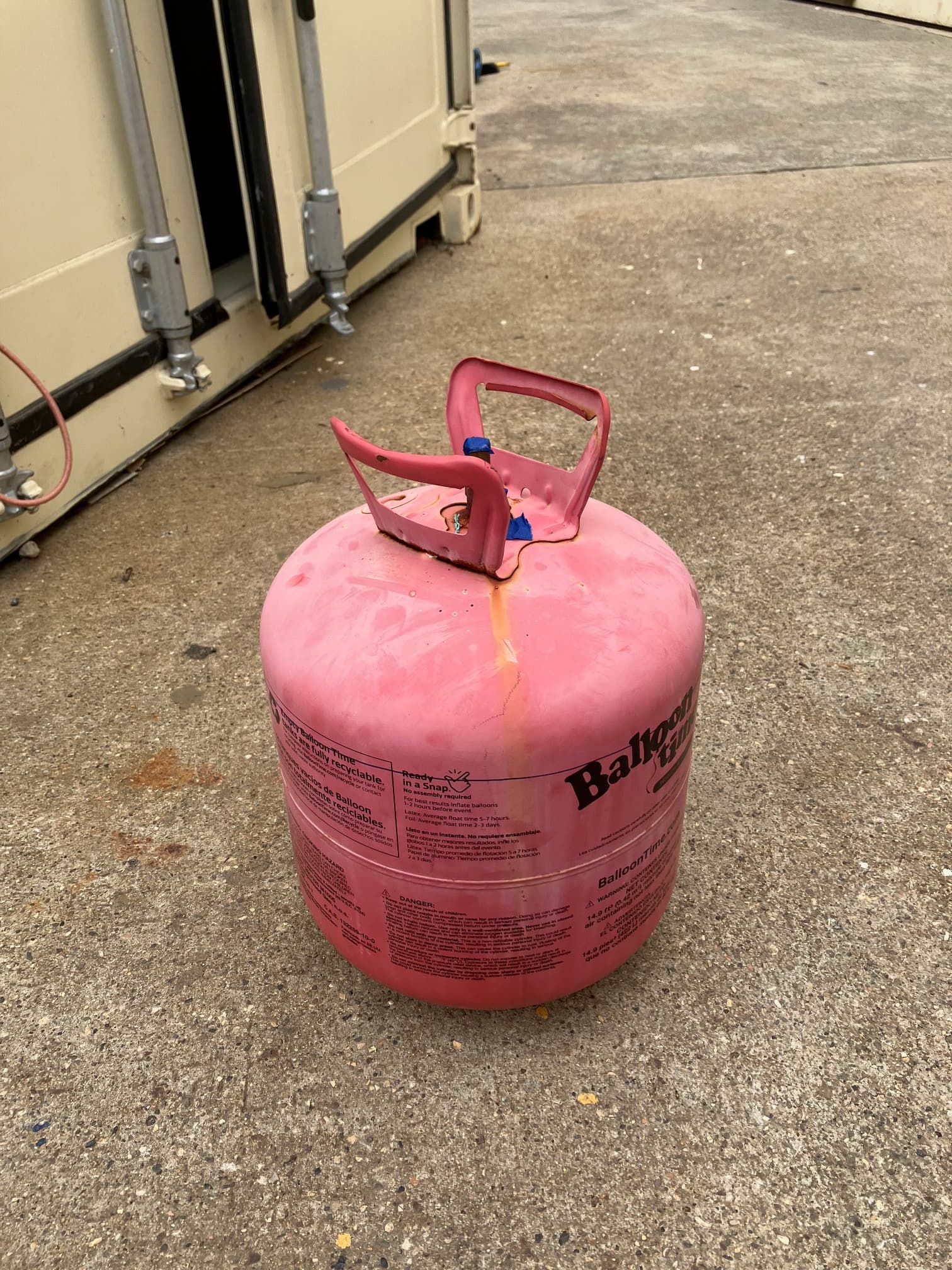 Discarded helium canister before conversion into a casting furnace