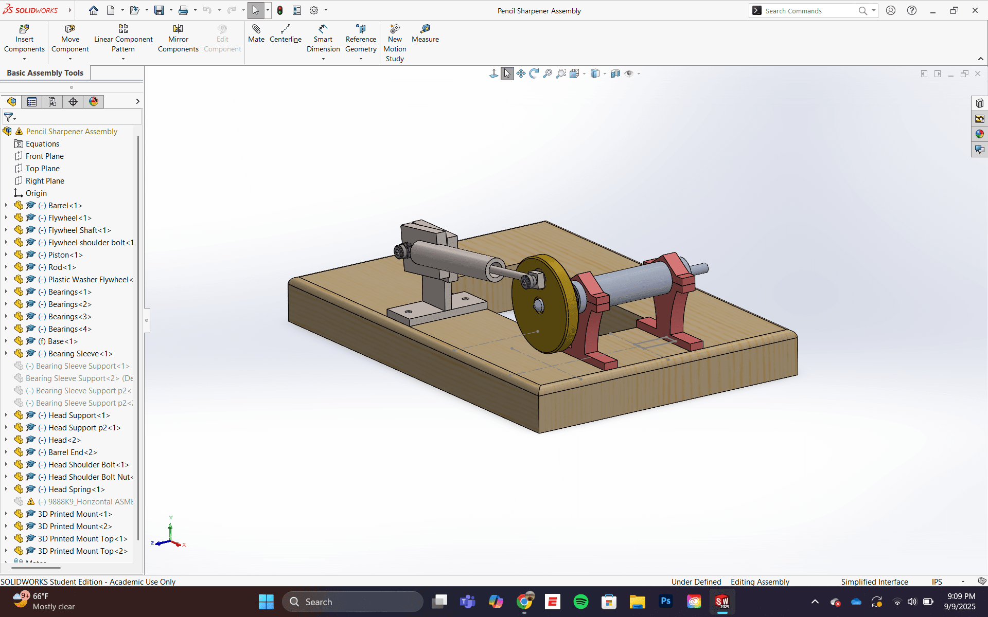 SolidWorks model of the compressed-air engine assembly