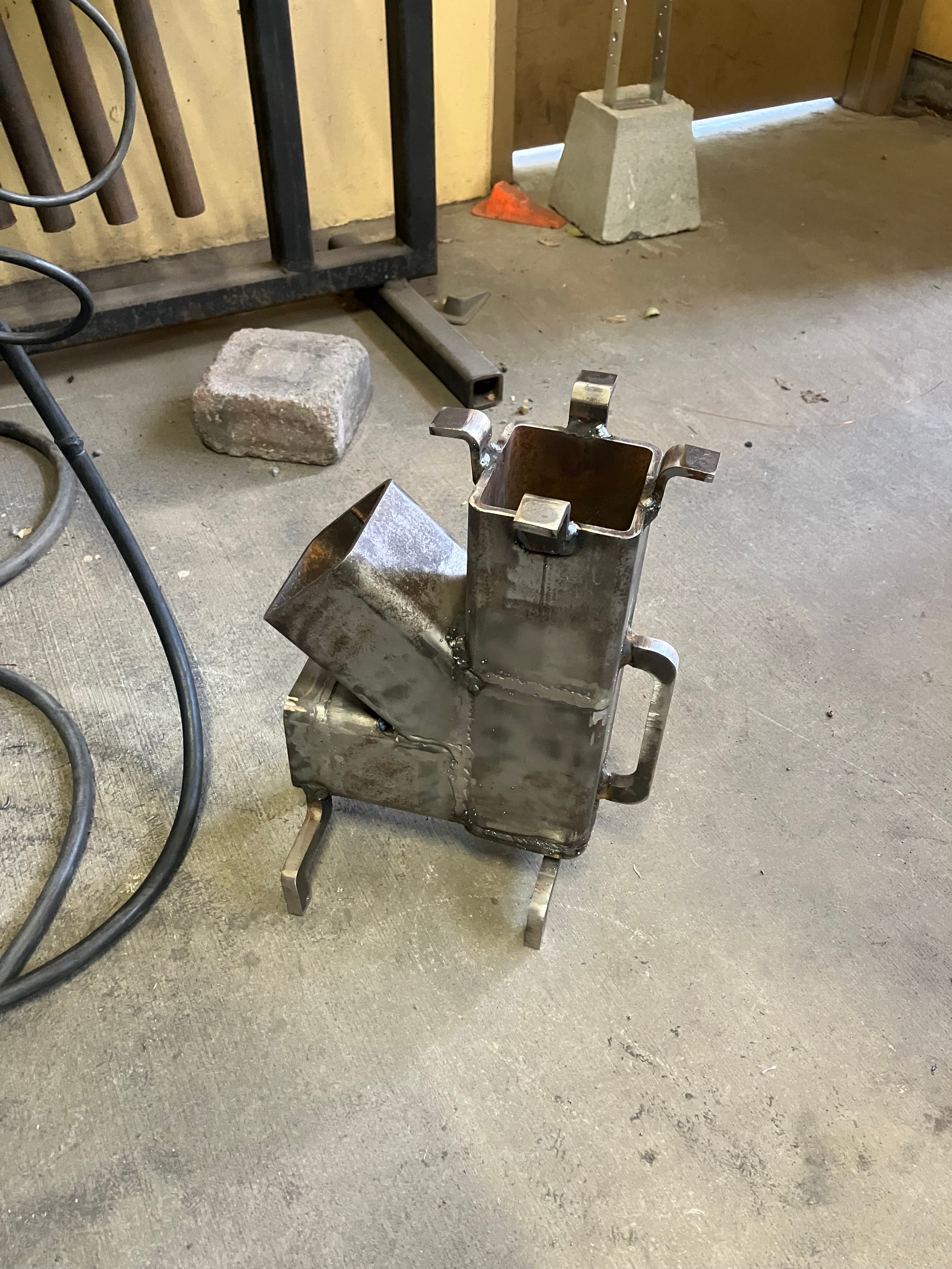 Completed rocket stove before application of its exterior coating