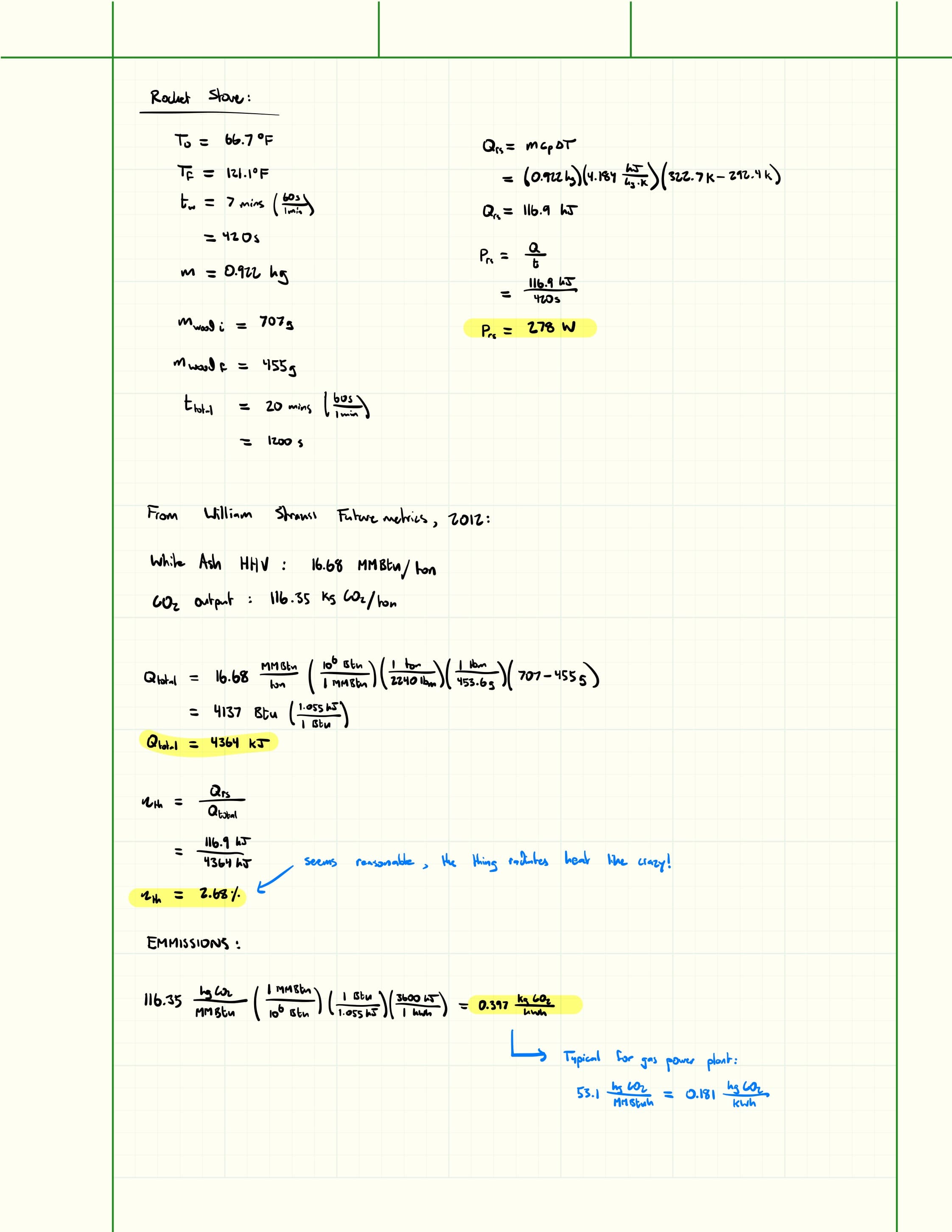 Second page of rocket stove thermodynamic calculations