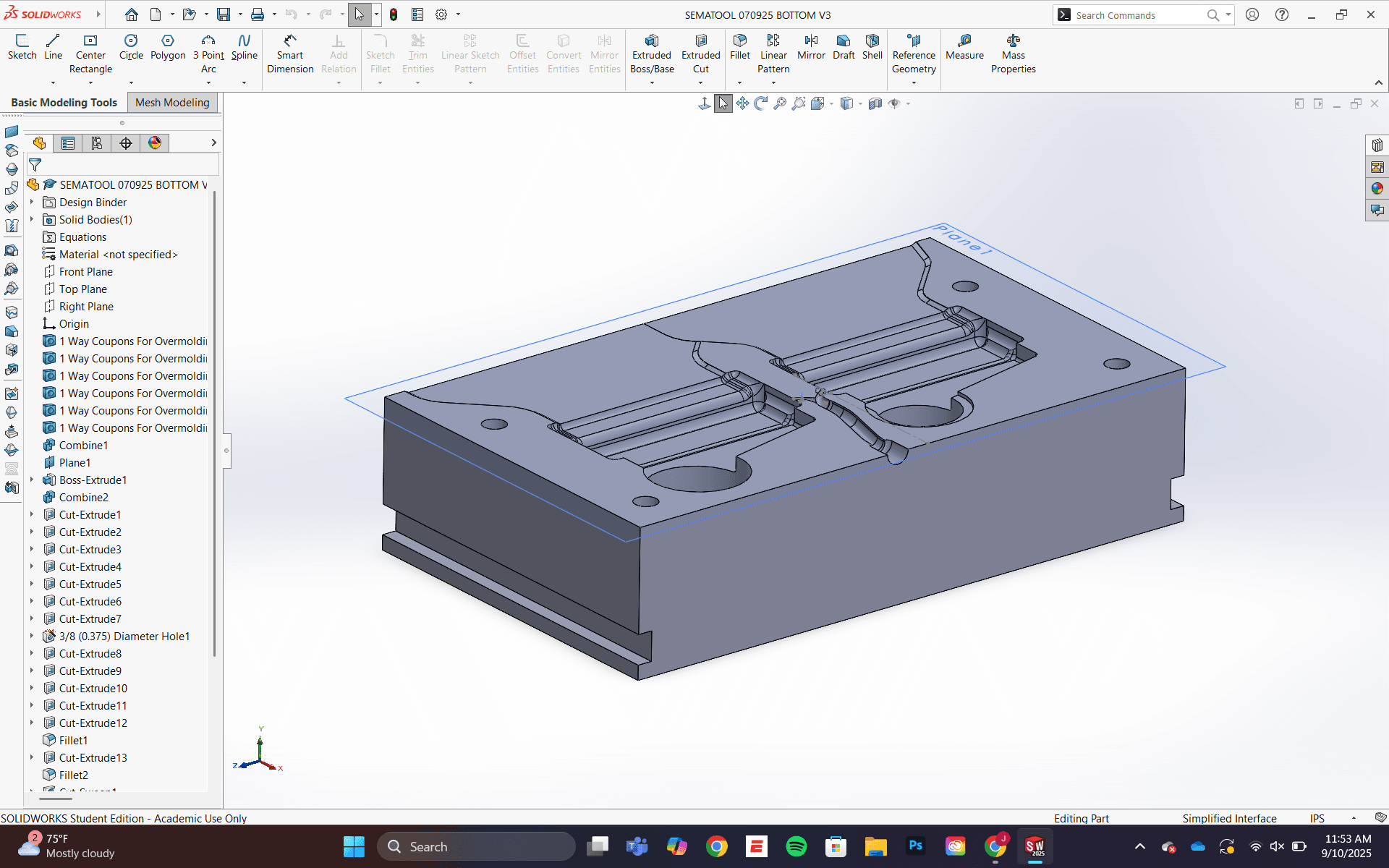 CAD model of the bottom injection mold plate
